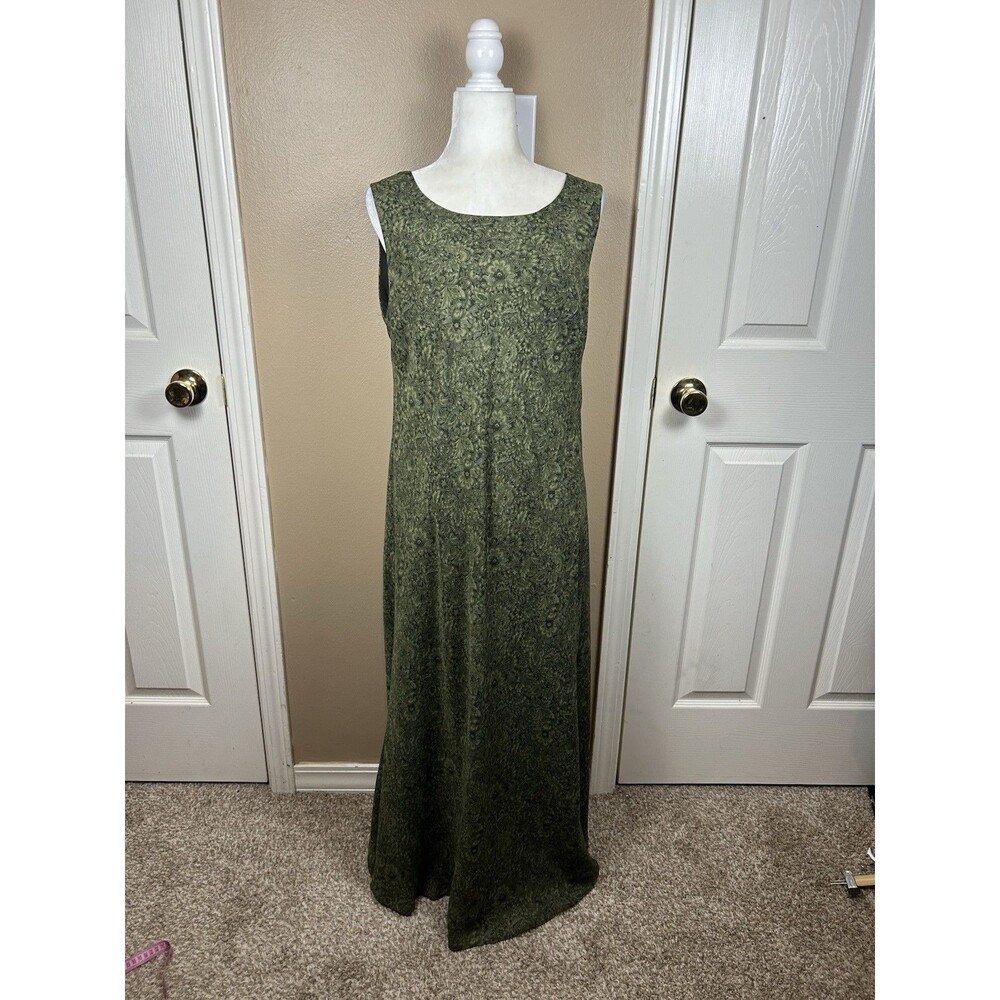 Studio 1 Vintage Maxi Dress Y2K Sz 14W Forrest Fairy Dark Green Floral Paisley